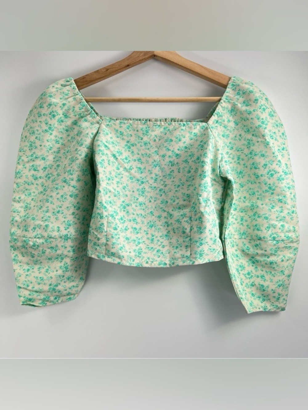 Levi's Mint Green Floral Puff Sleeve Square-Neck Top